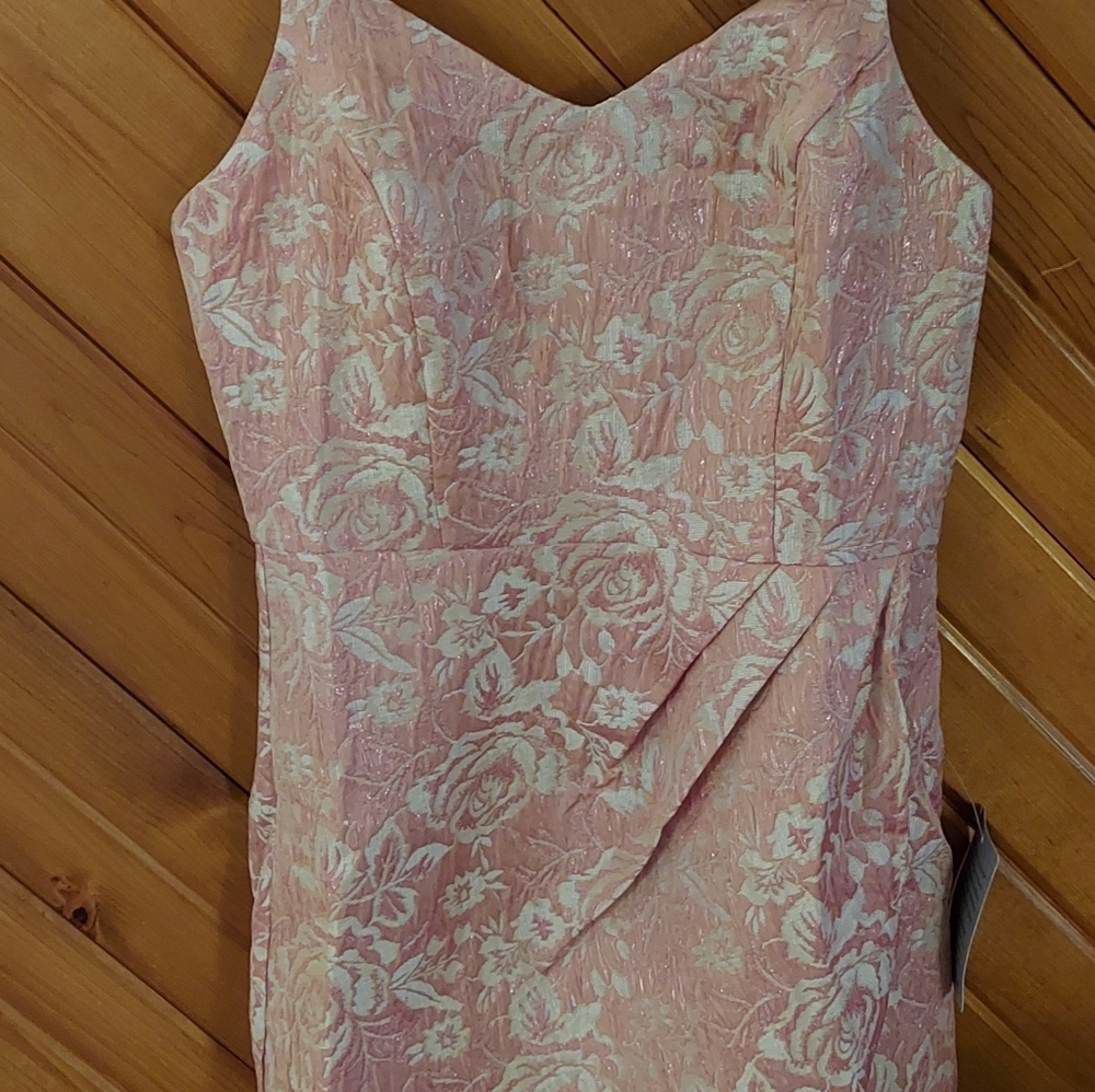 Start This Party Rose Pink Floral Jacquard Tulip Mini Dress - Picture 4 of 7